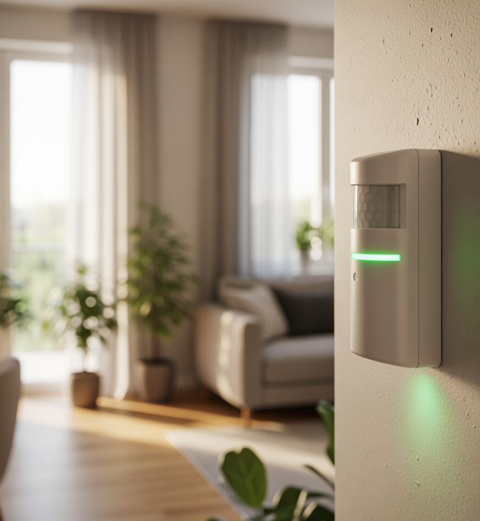 Sensor de movimiento activo en el salón de una vivienda en Murcia integrado en un sistema de alarma sin cuotas