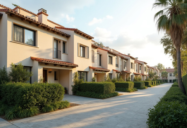 Fila de adosados en urbanizacion residencial protegidos con alarmas para viviendas sin cuotas