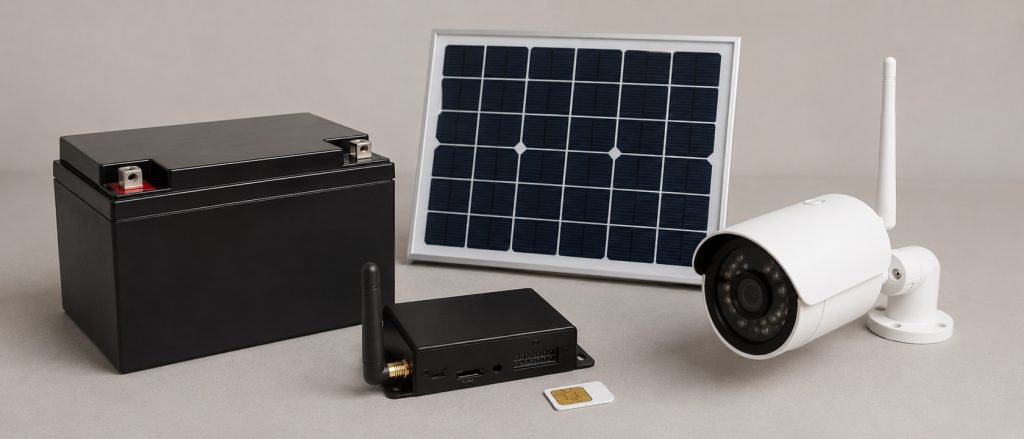 Batería, tarjeta SIM, placa solar y cámara 4G para alarma sin electricidad